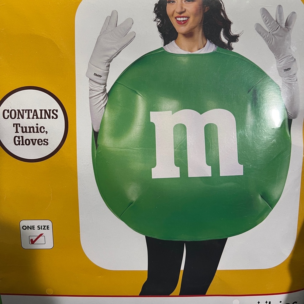 NWT Green M&M’S Adult Costume Tunic With Gloves One Size Fits Most